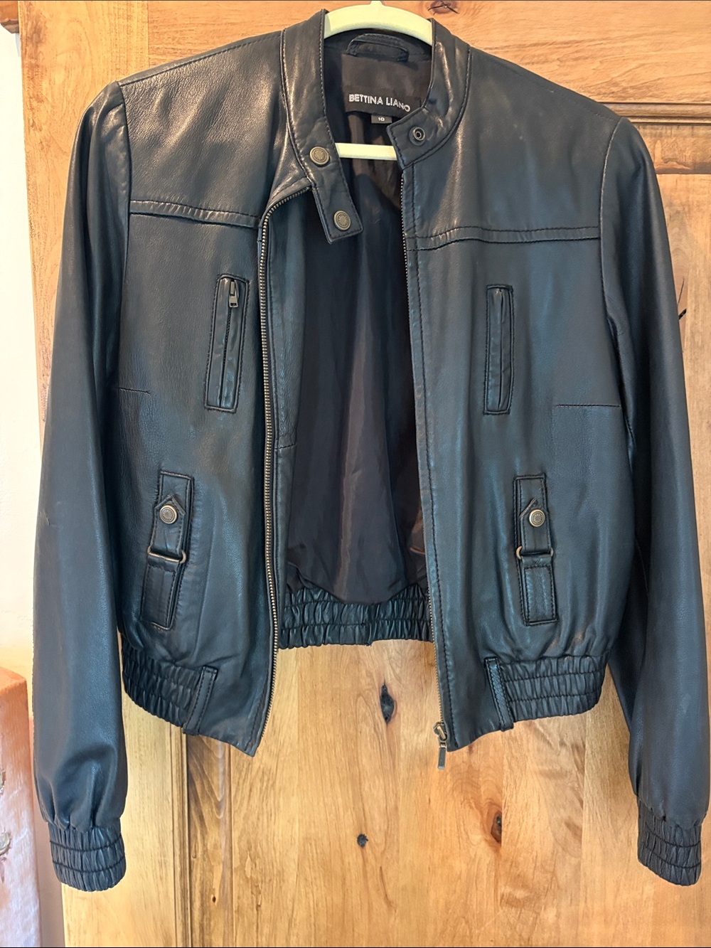 Vintage Bettina Liano Black Leather Zip-Front Bomber - Australia
